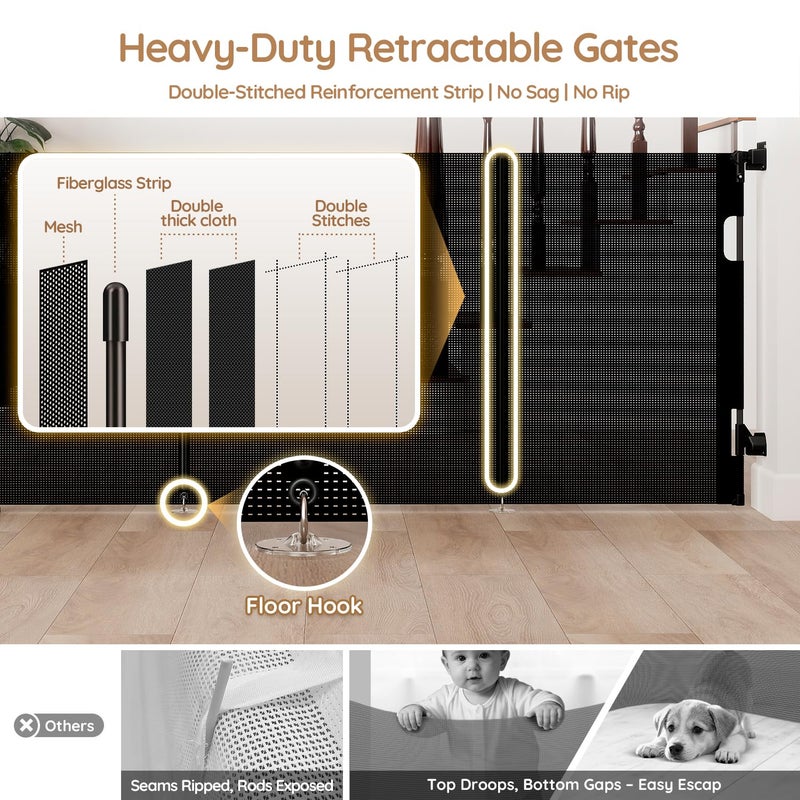 Miumoon One-Hand Operation Retractable Baby Gates, 71 inch Retractable Gate with Reinforced Strip Design to Prevent Crawling Through, 6 FT Retractable Dog Gate for Stairs, Doorways, Hallways - Image 3