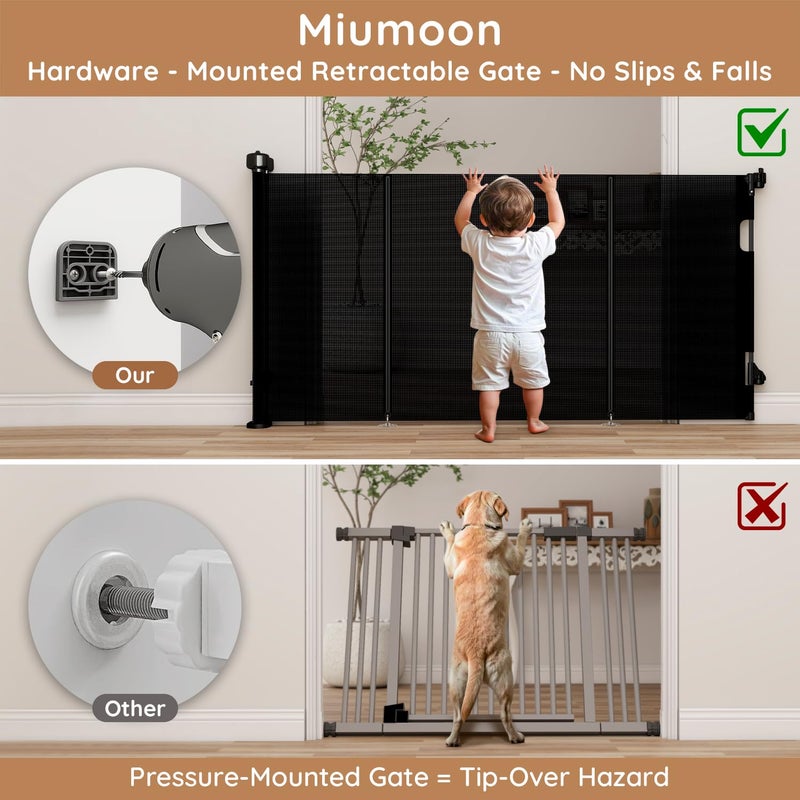 Miumoon One-Hand Operation Retractable Baby Gates, 71 inch Retractable Gate with Reinforced Strip Design to Prevent Crawling Through, 6 FT Retractable Dog Gate for Stairs, Doorways, Hallways - Image 5