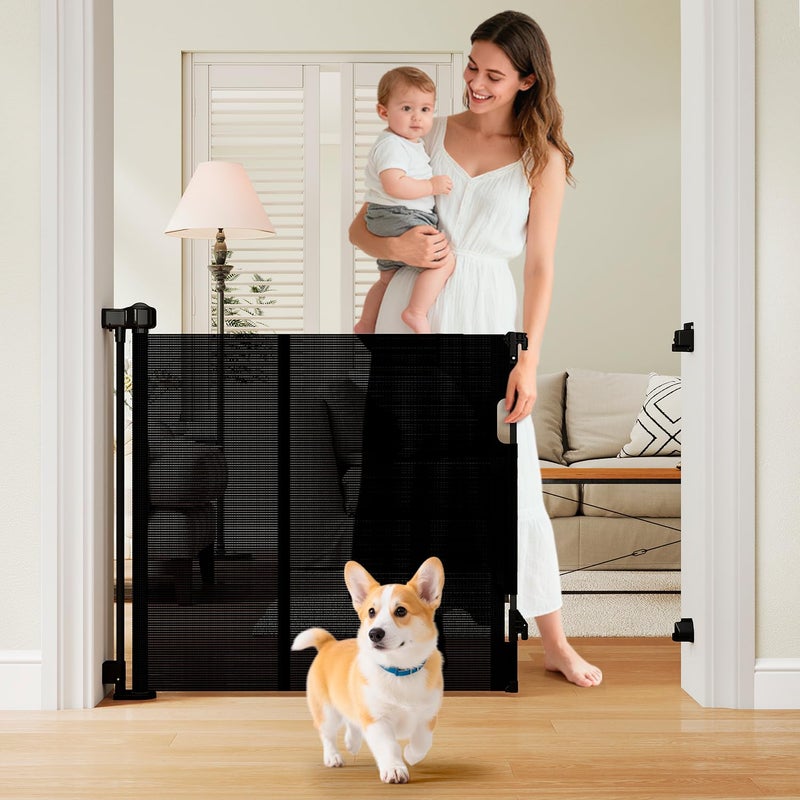 Miumoon One-Hand Operation Retractable Baby Gates, 71 inch Retractable Gate with Reinforced Strip Design to Prevent Crawling Through, 6 FT Retractable Dog Gate for Stairs, Doorways, Hallways - Image 1