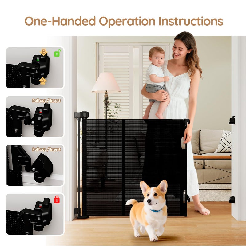Miumoon One-Hand Operation Retractable Baby Gates, 71 inch Retractable Gate with Reinforced Strip Design to Prevent Crawling Through, 6 FT Retractable Dog Gate for Stairs, Doorways, Hallways - Image 2