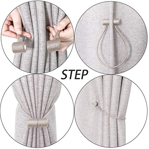 XDerlin Curtain Tiebacks Clips VS Strong Magnetic Tie Band Home Office Decorative Drapes Weave Holdbacks Holders European for Blackout Sheer Window Treatment (2PCS, Beige) - Image 4