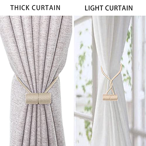 XDerlin Curtain Tiebacks Clips VS Strong Magnetic Tie Band Home Office Decorative Drapes Weave Holdbacks Holders European for Blackout Sheer Window Treatment (2PCS, Beige) - Image 3