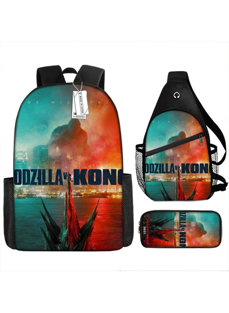 general 3-Piece Godzilla VS Kong 3D Print Backpack Set - Image 1