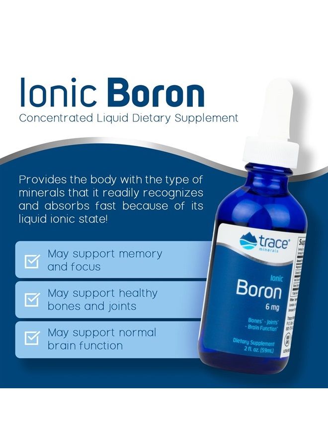 Trace Minerals البورون الأيوني السائل | 6 ملغ بورون | يدعم التمثيل الغذائي الطبيعي للعظام، وظيفة الدماغ وصحة المفاصل | مع المعادن الأثرية الأيونية، المغنيسيوم + الكلوريد | 96 حصة، 2 أونصة سائلة (عبوتين) - Image 1