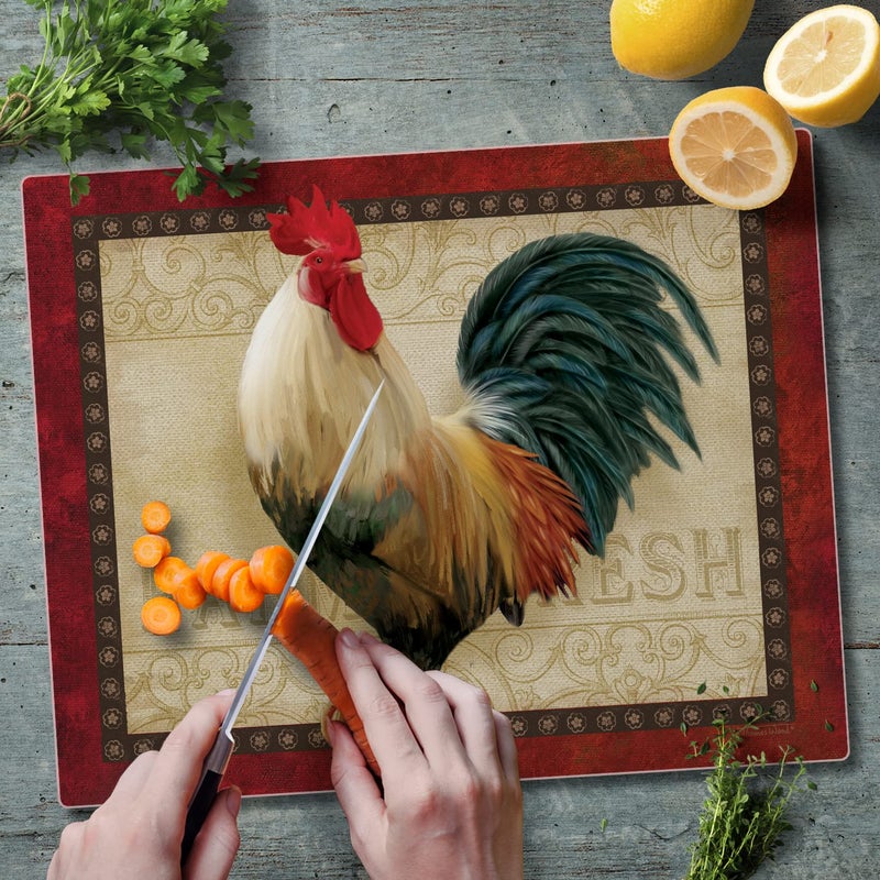 CounterArt Farm Fresh Rooster 3mm Heat Tolerant Tempered Glass Cutting Board 15â€ x 12â€ Manufactured in the USA Dishwasher Safe - Image 2