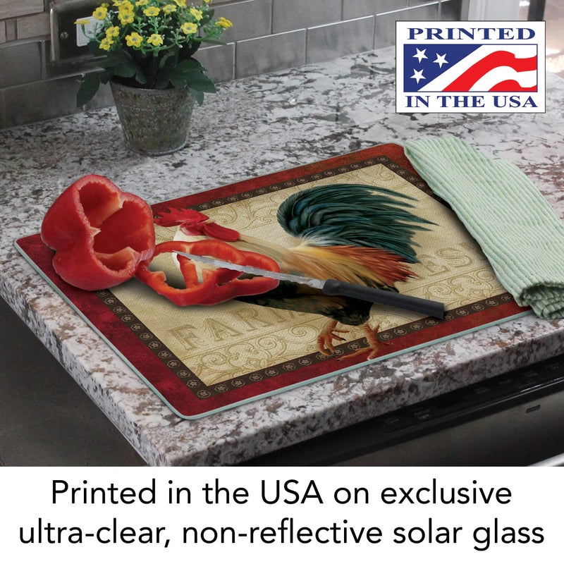 CounterArt Farm Fresh Rooster 3mm Heat Tolerant Tempered Glass Cutting Board 15â€ x 12â€ Manufactured in the USA Dishwasher Safe - Image 4