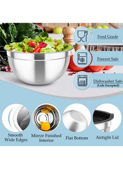 TeamFar TeamFar Mixing Bowls Set of 6, Stainless Steel Mixing Bowls Nesting Salad Bowl with 3 Grater Attachments, for Food Cooking Prepping Storing, Black - Size 4.6/2.6/2 / 1.5/1 / 0.7 QT  - Image 4