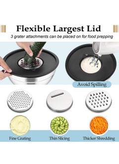 TeamFar TeamFar Mixing Bowls Set of 6, Stainless Steel Mixing Bowls Nesting Salad Bowl with 3 Grater Attachments, for Food Cooking Prepping Storing, Black - Size 4.6/2.6/2 / 1.5/1 / 0.7 QT  - Image 3