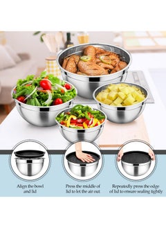 TeamFar TeamFar Mixing Bowls Set of 6, Stainless Steel Mixing Bowls Nesting Salad Bowl with 3 Grater Attachments, for Food Cooking Prepping Storing, Black - Size 4.6/2.6/2 / 1.5/1 / 0.7 QT  - Image 5