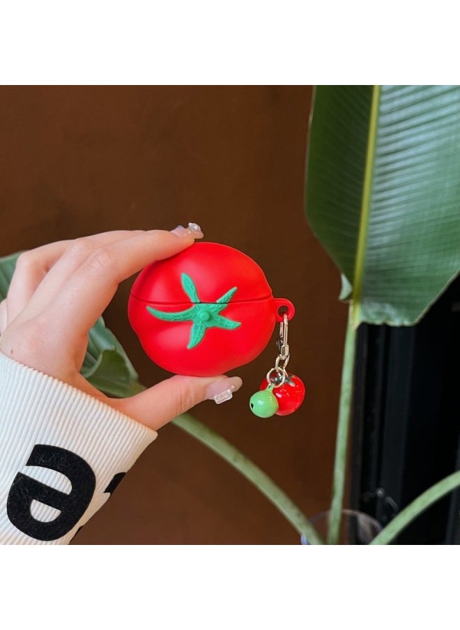Generic - Creative Personality Cartoon Stereo Tomato For Apple AirPods1/2 Bluetooth Headset Pro Protective Cover 3/4 For Soft-Color:Three-dimensional Tomato + Hook-Applicable Models:Airpods 4th Generation - Image 1