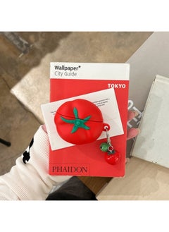 Creative Personality Cartoon Stereo Tomato For Apple AirPods1/2 Bluetooth Headset Pro Protective Cover 3/4 For Soft-Color:Three-dimensional Tomato + Hook-Applicable Models:Airpods 4th Generation