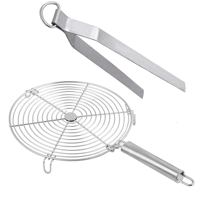 IDEAL PRIME Rust Proof Stainless Steel Round Roti Jali Roaster Papad Jali and Cooking Turner Combo Set Steel Grill Jali Tandoor Grill Chimta Roti Turner Kitchen Tools Pack of 2 - Image 1