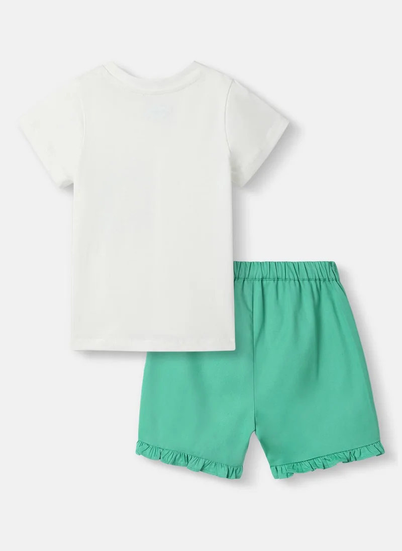 Nautinati Nautinati Girls' T-shirt and Shorts Set With Crochet|Cotton| Age 0 - 2 Years