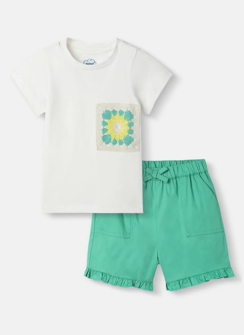 Nautinati Nautinati Girls' T-shirt and Shorts Set With Crochet|Cotton| Age 0 - 2 Years