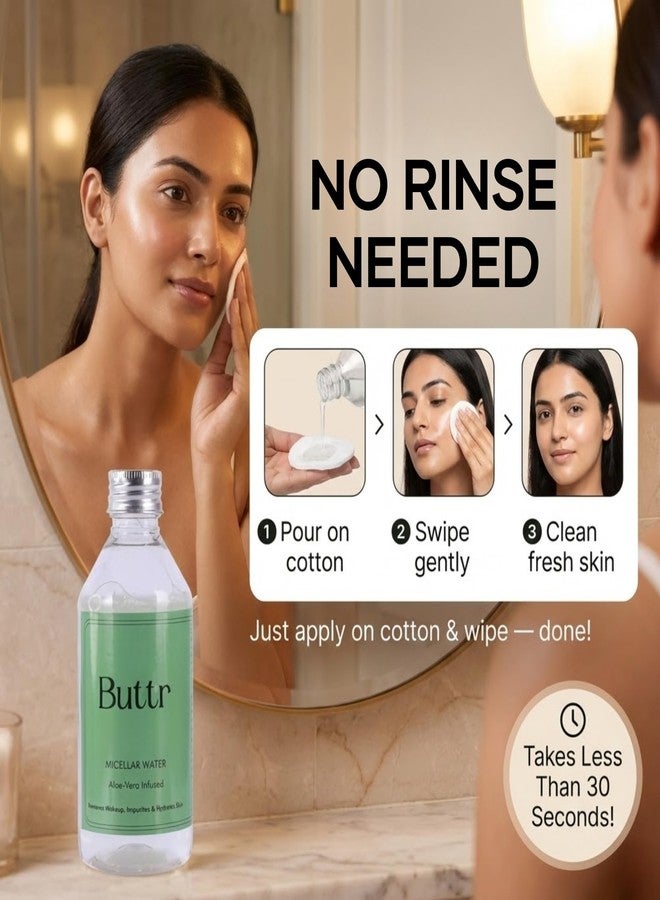 Buttr Aloe Vera Micellar Water - Hydrating Makeup Remover & Gentle Cleanser for All Skin Types - 100ml - Image 3