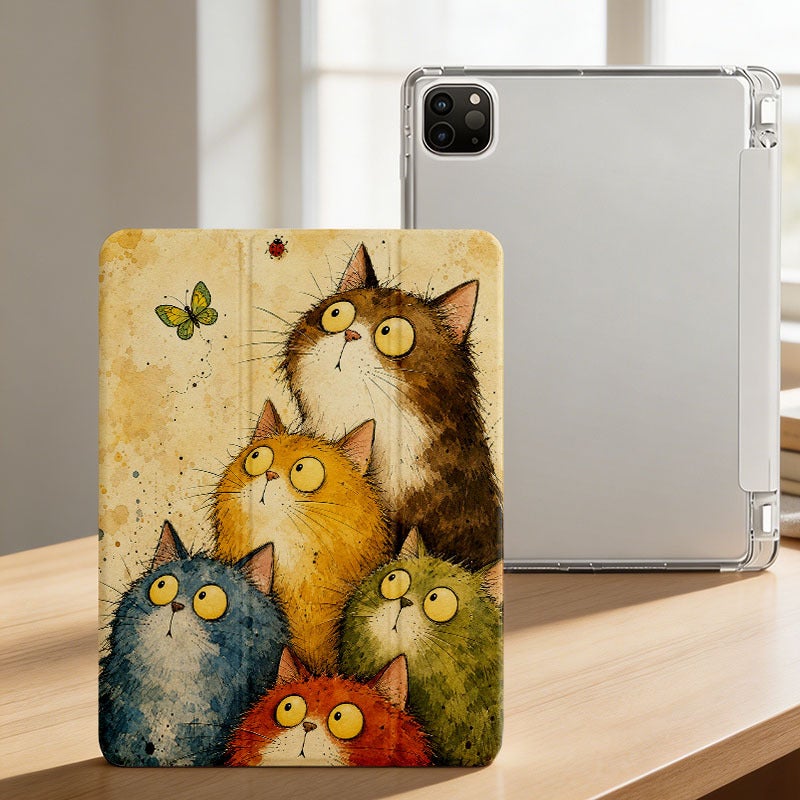 Tablet Case for iPad, Wide Eyed Cats Watching Butterfly, iPad Shockproof Case for Mini Air Pro 4 5 6 7 8 9 10 11 12, Suitable for 7.9 8.3 9.7 10.2 10.5 10.9 11 12.9 13 inch Slim Shockproof Protective Clear with Stand - Image 3