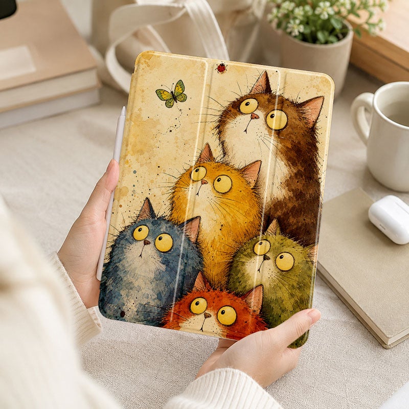 Tablet Case for iPad, Wide Eyed Cats Watching Butterfly, iPad Shockproof Case for Mini Air Pro 4 5 6 7 8 9 10 11 12, Suitable for 7.9 8.3 9.7 10.2 10.5 10.9 11 12.9 13 inch Slim Shockproof Protective Clear with Stand - Image 5