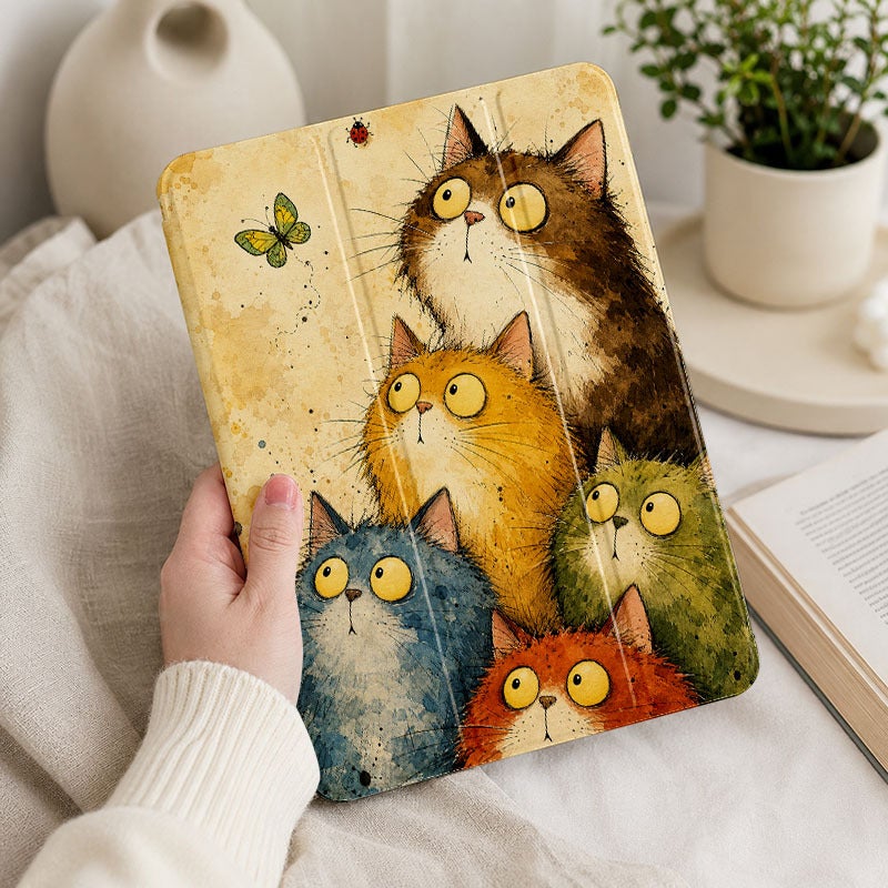 Tablet Case for iPad, Wide Eyed Cats Watching Butterfly, iPad Shockproof Case for Mini Air Pro 4 5 6 7 8 9 10 11 12, Suitable for 7.9 8.3 9.7 10.2 10.5 10.9 11 12.9 13 inch Slim Shockproof Protective Clear with Stand - Image 4