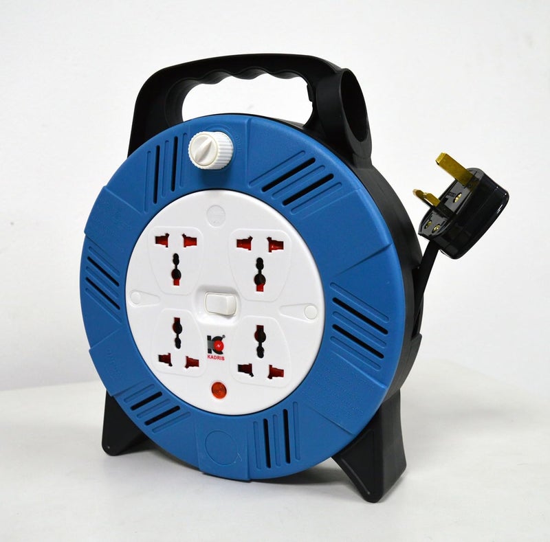 KADRIS Heavy Duty 3 Way Socket Cable Extension Reel Cassette, 10 Meter Cable Length, Blue/Black - Image 4