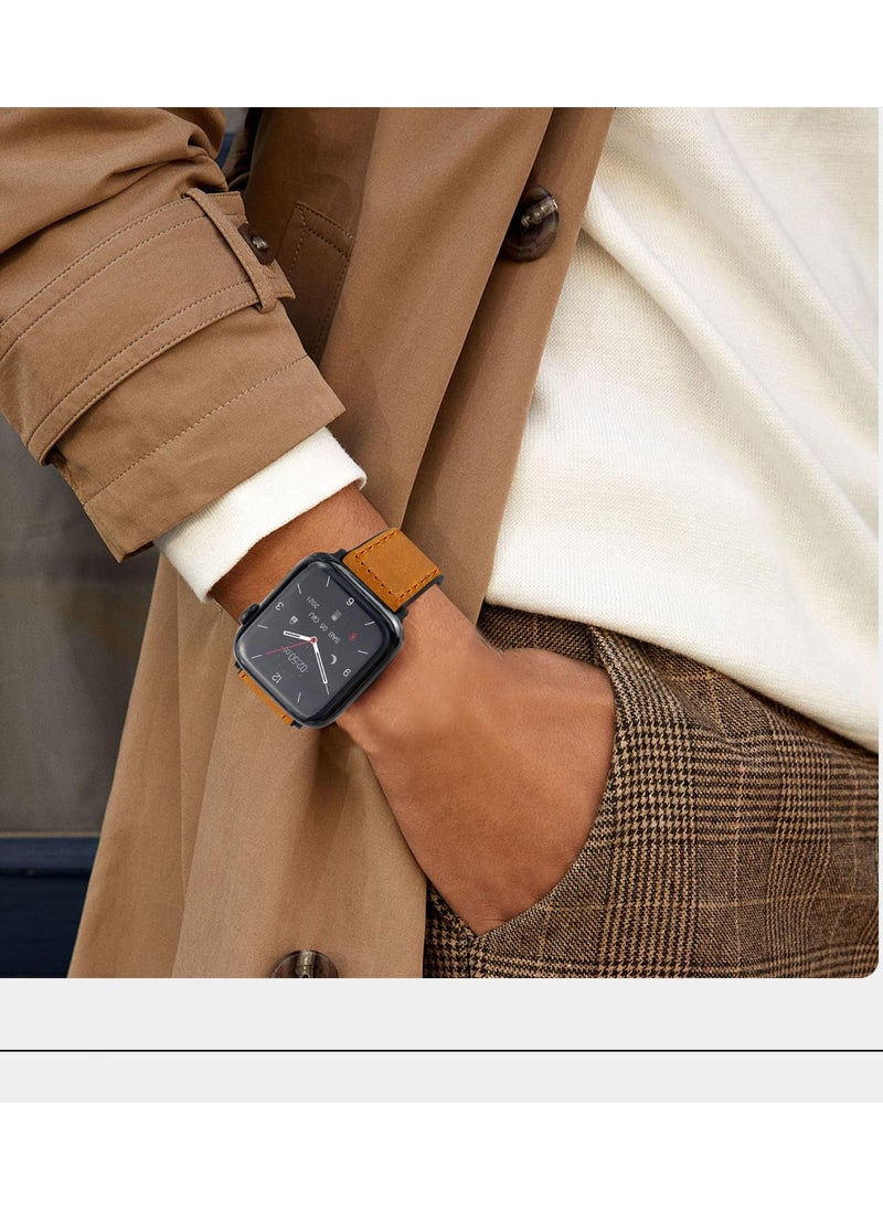 SYOSI - Leather Watch Band Compatible with Apple Watch 49mm, 45mm, 44mm, 42mm, Genuine Leather Strap with Magnetic Buckle for Apple Watch Ultra/Ultra 2 Series, Classic Brown - Image 1