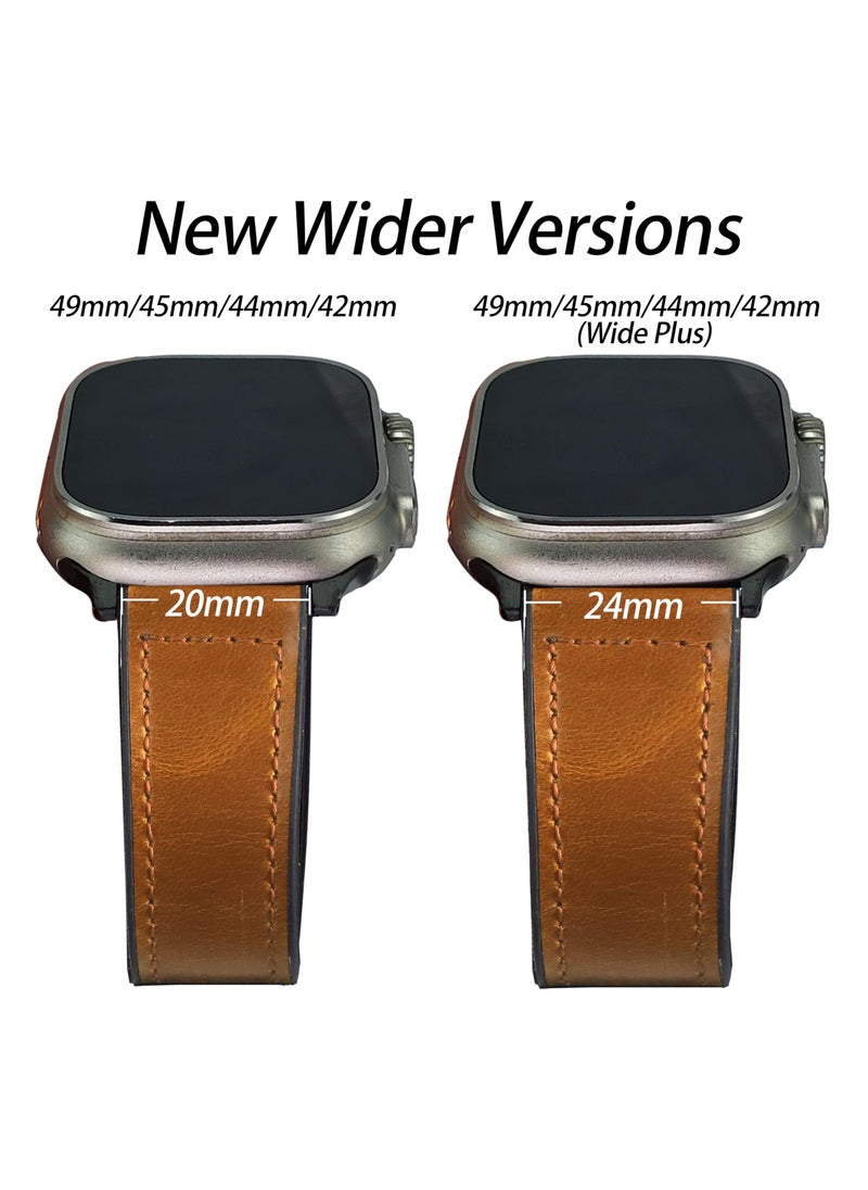 SYOSI - Leather Watch Band Compatible with Apple Watch 49mm, 45mm, 44mm, 42mm, Genuine Leather Strap with Magnetic Buckle for Apple Watch Ultra/Ultra 2 Series, Classic Brown - Image 1