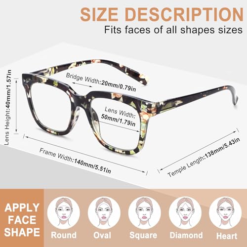 CHOFILORD 6 Pack Fashion Reading Glasses for Women Men Blue Light Blocking Oversized Square Readers with Spring Hinge (6 Pack Colorful C, 2.00, x) - Image 3