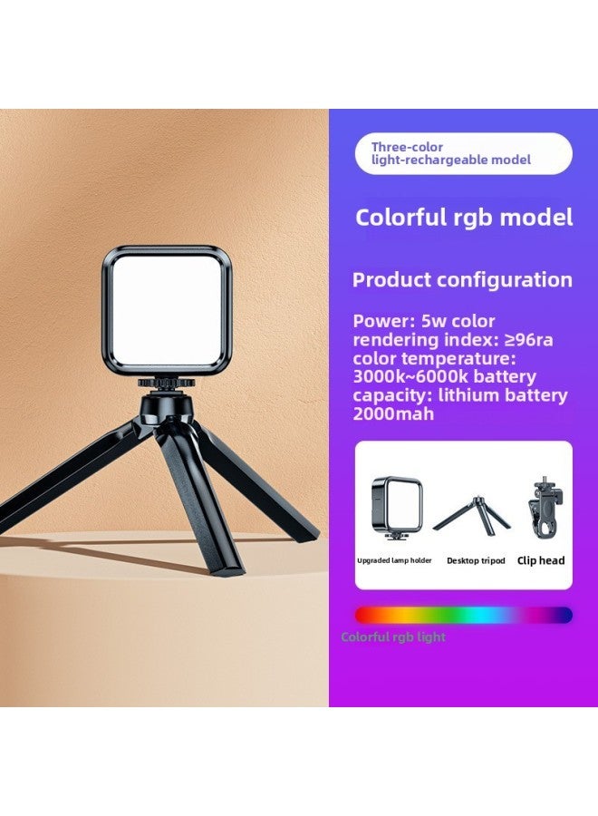 general Portable Pocket Lightweight Tofu Lamp Handheld Camera Flashlight For Photography Live Broadcast Fill Light China Mainland Origin-Specifications:【rgb Full Color Model】 Fill Light + Desktop Tripod + C  - Image 1