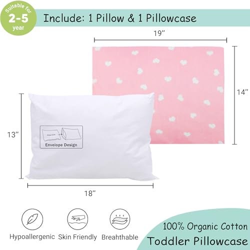 ZPECC Toddler Pillow with Pillowcase 13x18 Organic Cotton Hypoallergenic Kids Pillow Baby Essentials for Travel Crib Daycare Stroller Intended for Age 2 and up Love - Image 3