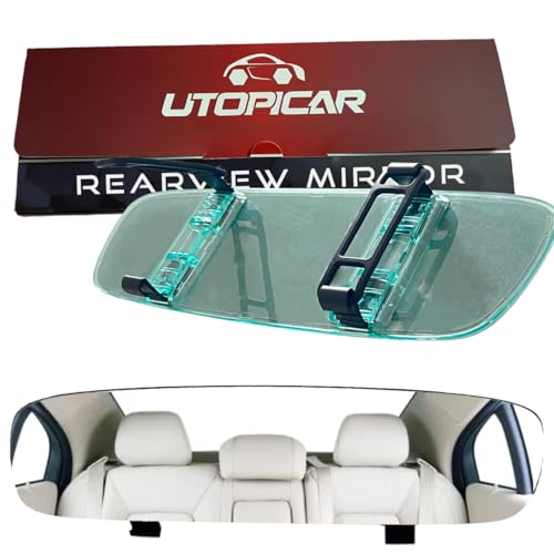 Utopicar Universal Car Rear View Mirror - Clip on Wide Angle & Panoramic - Easy Mount Curved Blind Spot Mirror - Extended RearView for Car, Truck & Jeep - Image 1
