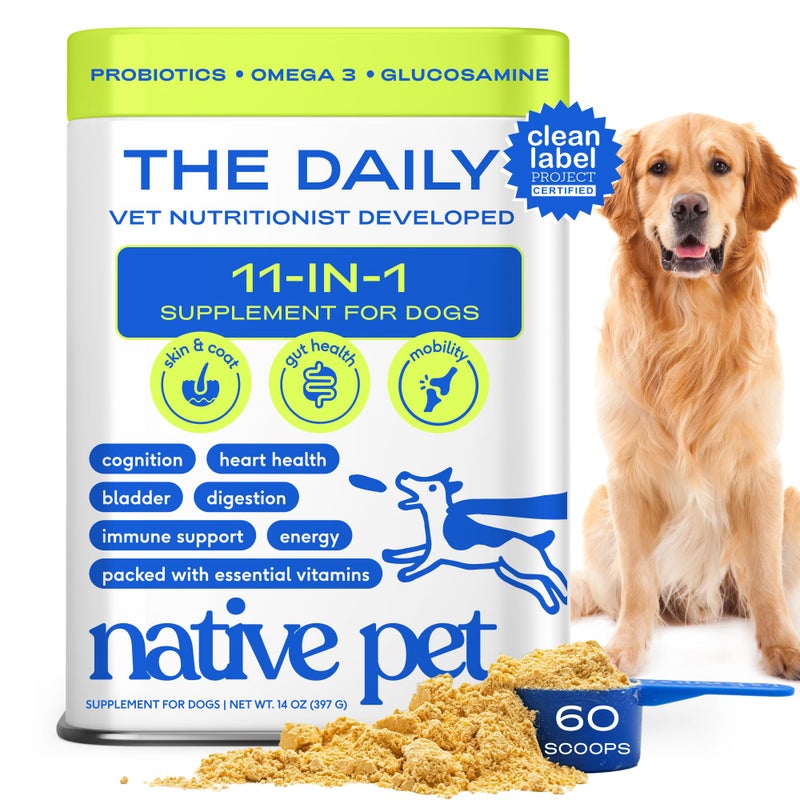Native Pet Dog Vitamins & Supplements - 11-in-1 Vitamin Powder for Dog Food Topper - Collagen, Glucosamine, Probiotics, Omega & More- Supports Healthy Gut, Mobility & Overall Health - 60 Scoops - Image 1