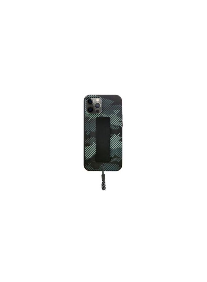 CATANES iPhone 12 and 12 Pro Hybrid Anti Drop Case with Hand Grip and Lanyard Strap Camouflage Charcoal Black - Image 1
