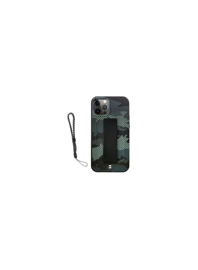 CATANES iPhone 12 and 12 Pro Hybrid Anti Drop Case with Hand Grip and Lanyard Strap Camouflage Charcoal Black - Image 2