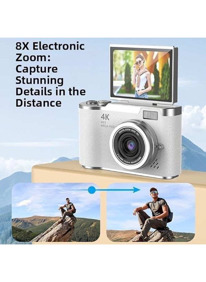 4K Digital Camera 48MP Compact Point And Shoot With 180 Flip Screen 8X Zoom Green 32G - Image 5
