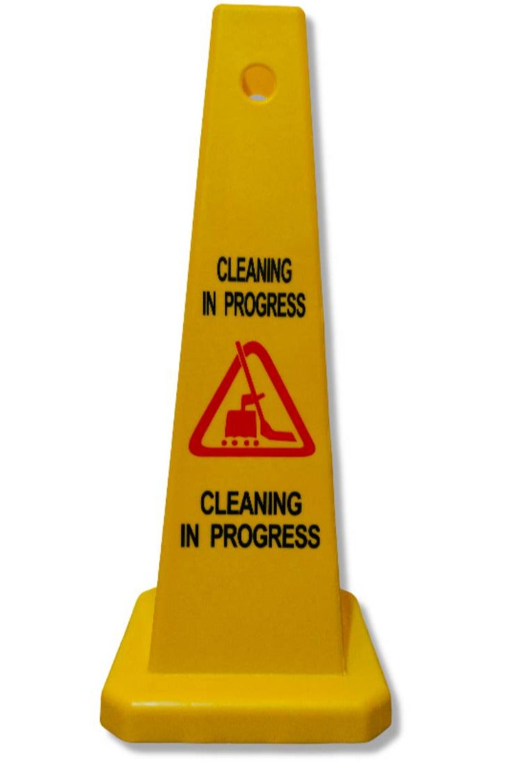 Cleaning In Progress | Yellow Cleaning In Progress  Sign with 4 Sides View | Easily Noticable Cleaning In Progress  Sign with Chain and Sign Attachable Socket (67 x 28 cm)  - Image 2