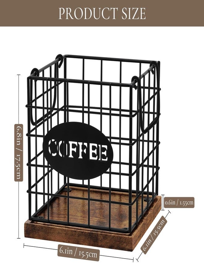 BCOZLUX Coffee Pod Holder Organizer,Large Capacity K Cup Holder Organizer, Storage Basket for Kitchen Countertop Office Coffee Bar with Wooden Base(Rustic Brown-Square) - Image 5