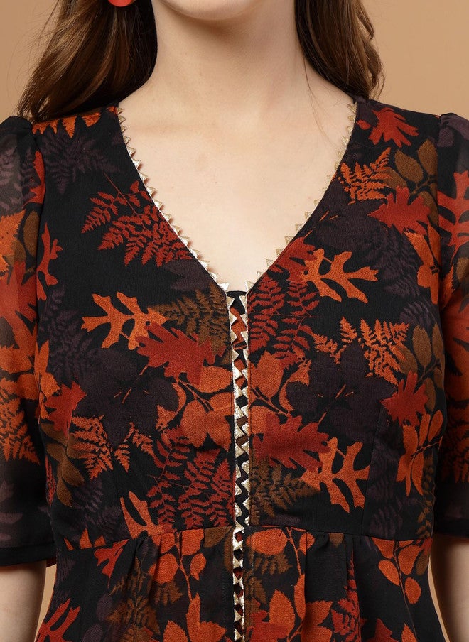 RAASSIO كُرتا أناركالي بطبعة زهور متعددة الطبقات مع بنطلونات بالازو للنساء - Image 2