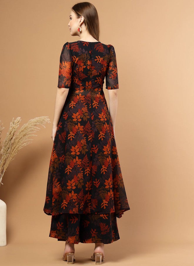 RAASSIO كُرتا أناركالي بطبعة زهور متعددة الطبقات مع بنطلونات بالازو للنساء - Image 5