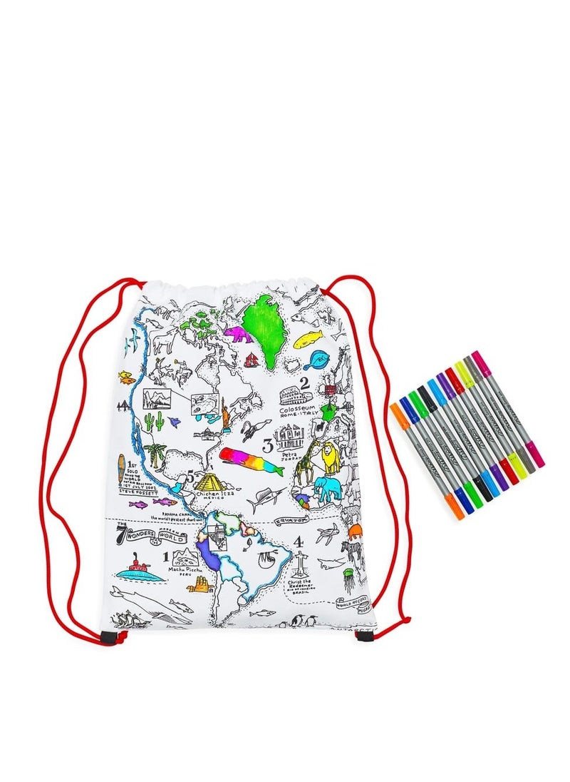 eatsleepdoodle Coloring Backpack, World Map  - Image 1
