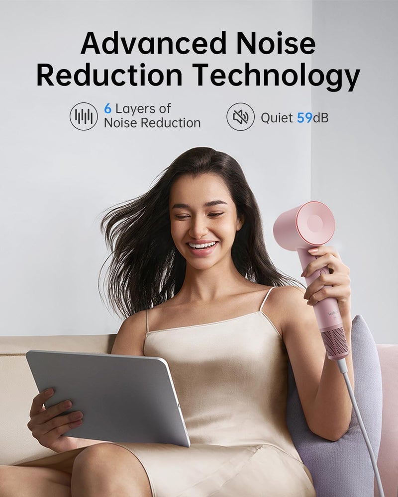 Laifen Hair Dryer SE Matte Pink, 200M Negative Ionic Blow Dryer with 105,000 RPM Brushless Motor 1500W, Powerful Fast Drying, High-Speed, Low Noise Hairdryer with Magnetic Smooth & Diffuser Nozzles - Image 5