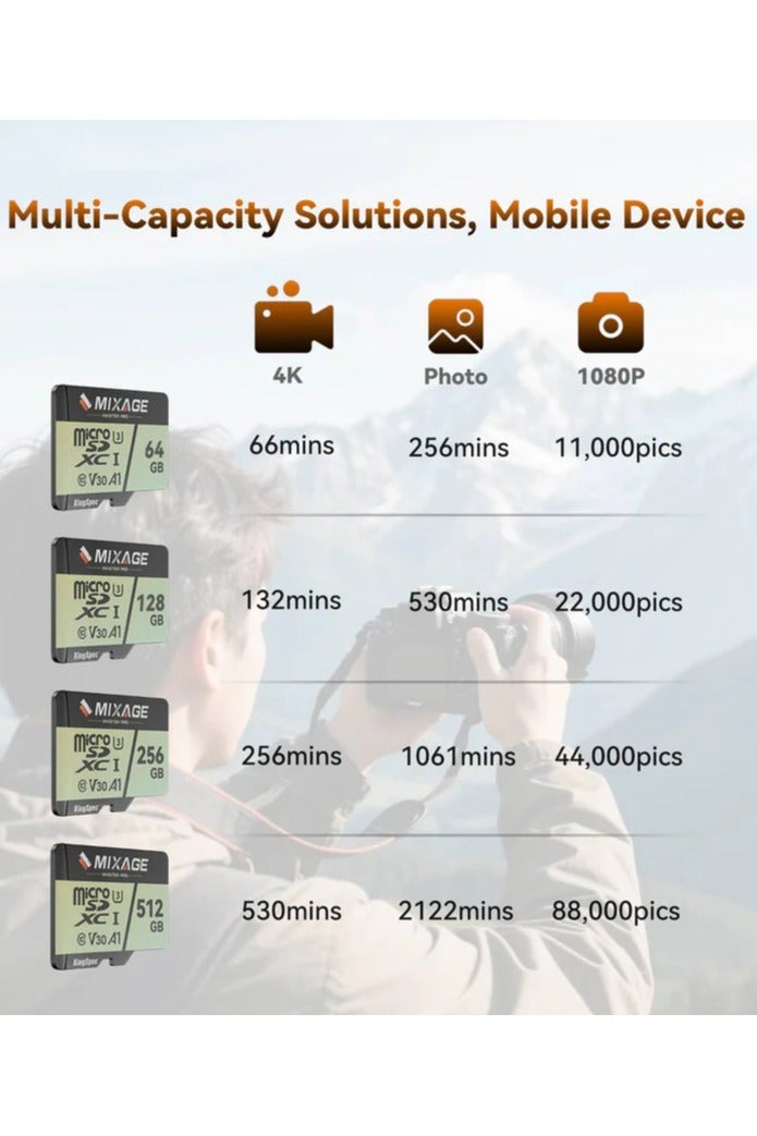 KingSpec KingSpec Mixage 256GB Micro SD TF Card – High-Speed Class 10 UHS-I Memory Card for Phone, Camera, Dash Cam, Drone, Gaming & More  - Image 2