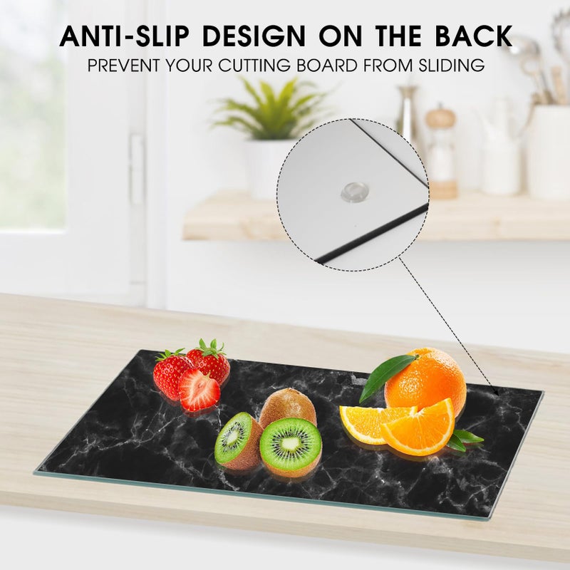 JAMBALAY Tempered Glass Cutting Board for Kitchen, 16"x12" Black Marble Glass Cutting Board with Design, Glass Chopping Board with Non Slip Feet, Heat & Shatter Resistant, Dishwasher Safe - Image 4