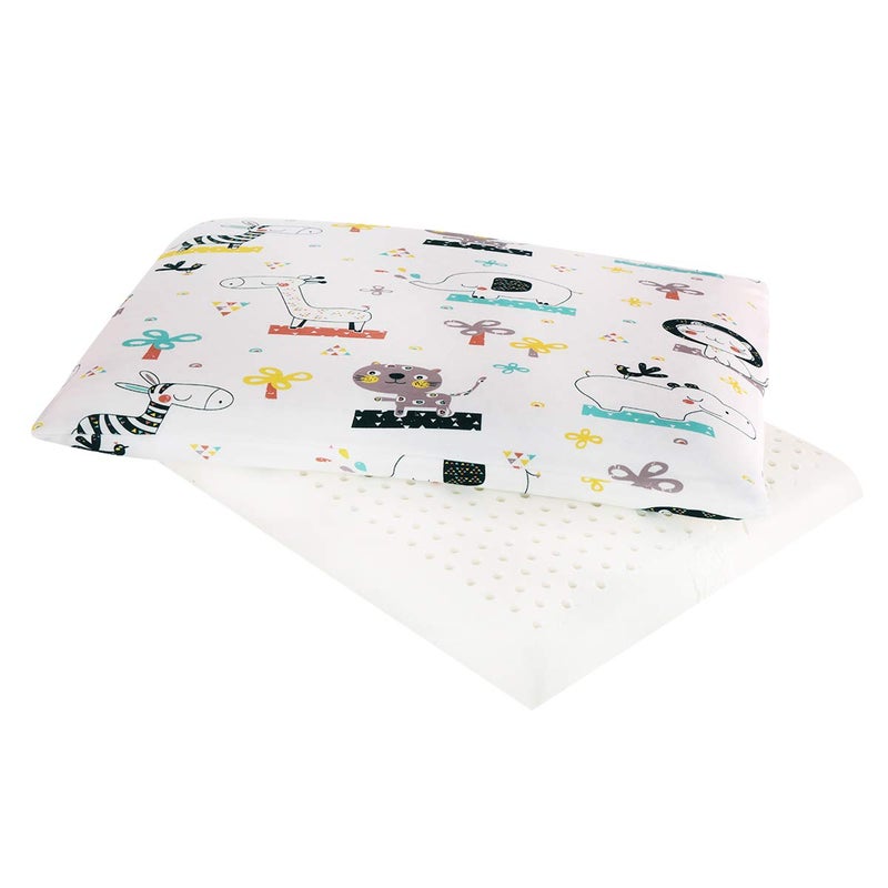 Toddler Pillows, Organic Cotton Pillowcase, Breathable Kids Natural Memory Latex Pillows for 0-24 Months (Animal Kingdom-16"x12")