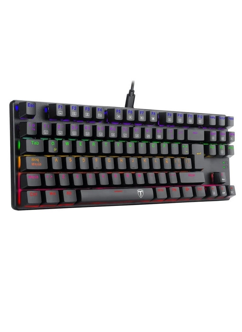 T-DAGGER - TGK313 BORA Gaming Mechanical Keyboard - Rainbow LED Lighting -TKL Size 87 Key - AR / EN Key || Blue Switch - Image 1