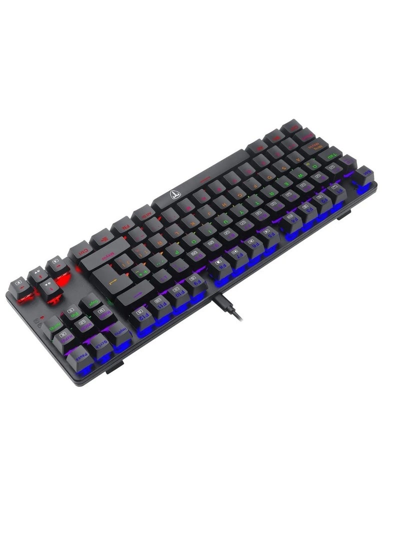 T-DAGGER - TGK313 BORA Gaming Mechanical Keyboard - Rainbow LED Lighting -TKL Size 87 Key - AR / EN Key || Blue Switch - Image 1