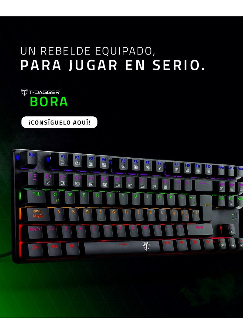 T-DAGGER - TGK313 BORA Gaming Mechanical Keyboard - Rainbow LED Lighting -TKL Size 87 Key - AR / EN Key || Blue Switch - Image 1