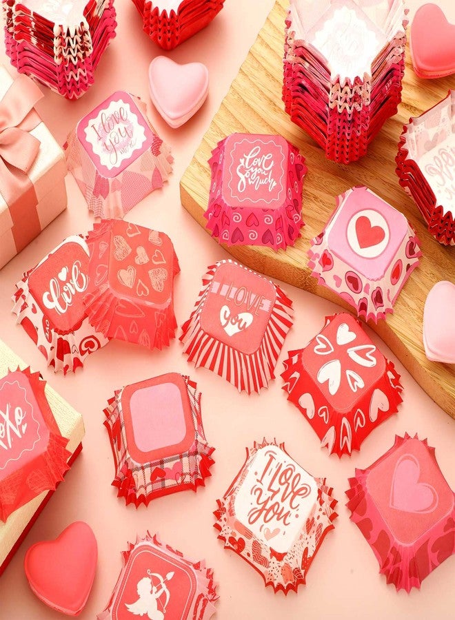 Uiifan 1200 Pack Valentine's Day Square Cupcake Liners Heart Square Brownie Pink Baking Cup for Cupcakes and Cup Liners Party Supplies for Weddings Birthdays Baby Showers 1.7" x 1.7" Bottom 0.8" High - Image 4