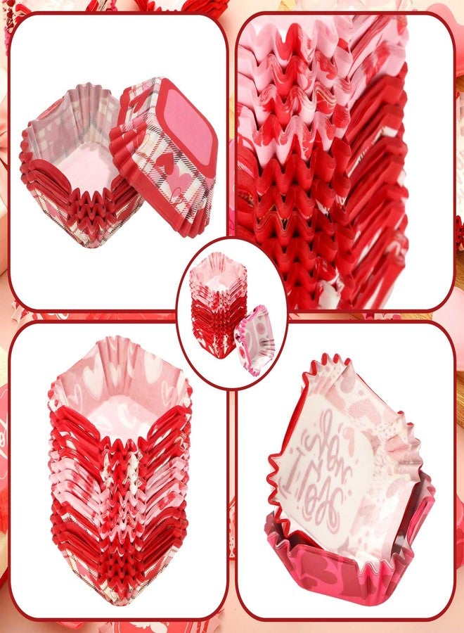 Uiifan 1200 Pack Valentine's Day Square Cupcake Liners Heart Square Brownie Pink Baking Cup for Cupcakes and Cup Liners Party Supplies for Weddings Birthdays Baby Showers 1.7" x 1.7" Bottom 0.8" High - Image 3