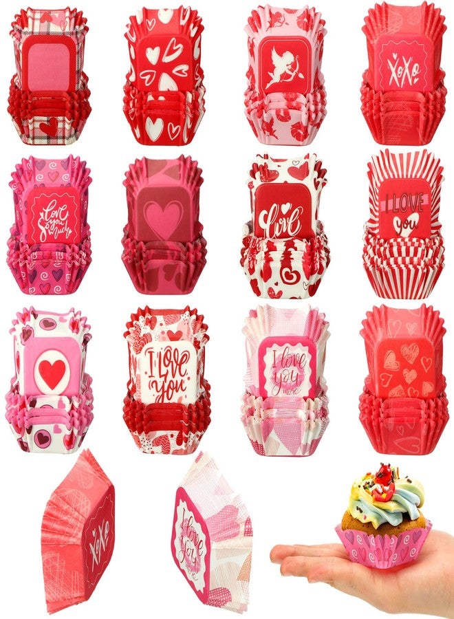 Uiifan 1200 Pack Valentine's Day Square Cupcake Liners Heart Square Brownie Pink Baking Cup for Cupcakes and Cup Liners Party Supplies for Weddings Birthdays Baby Showers 1.7" x 1.7" Bottom 0.8" High - Image 1