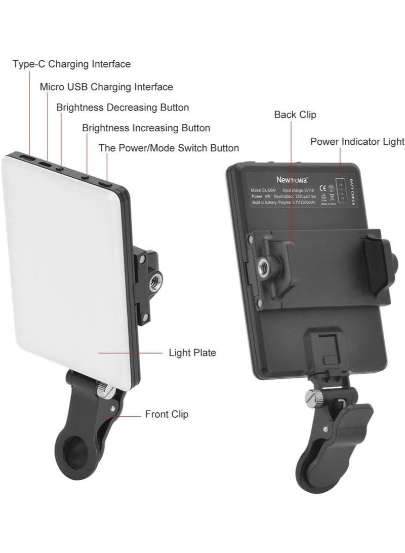 Arabest High-power 60-LED Rechargeable Selfie Light with Front & Back Clips, 3 Light Modes and 10 Brightness Levels, Ideal for Makeup, Selfies, Vlogs, Video Conferences on Smartphones, Tablets, Laptops - Image 4