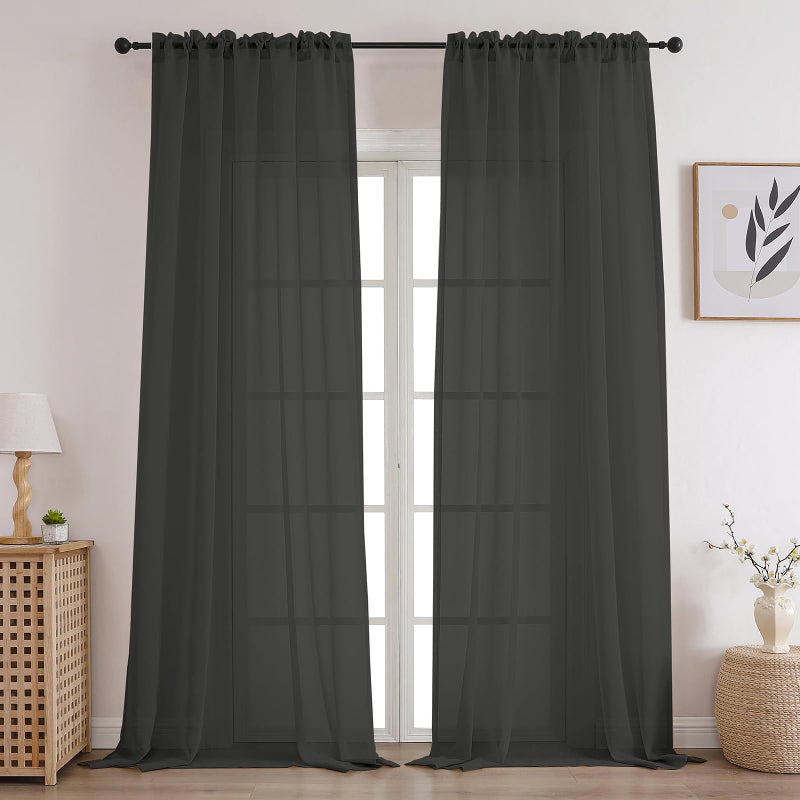 CUCRAF Sheer Curtains Panels for Living Room Bedroom Semi Window Treatment Drapes Voile Rod PocketSet of 2 54 x 72 inches LongGrey